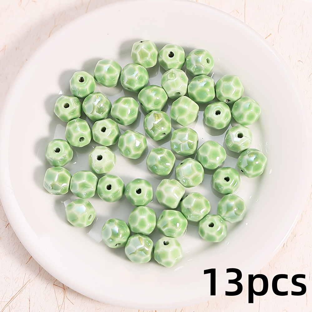 13pcs Ceramic Cut Face Round Beads for Handmade Jewellery Making